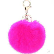 Rabbit Fur Keychain Ball PomPom Cell Phone Car Keychain Pendant Handbag Gold/Silver Metal Charm Key Ring - Sellweyy
