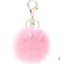 Rabbit Fur Keychain Ball PomPom Cell Phone Car Keychain Pendant Handbag Gold/Silver Metal Charm Key Ring - Sellweyy