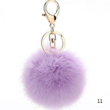 Rabbit Fur Keychain Ball PomPom Cell Phone Car Keychain Pendant Handbag Gold/Silver Metal Charm Key Ring - Sellweyy