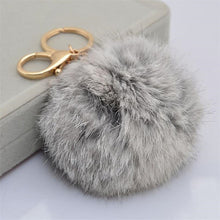 Rabbit Fur Keychain Ball PomPom Cell Phone Car Keychain Pendant Handbag Gold/Silver Metal Charm Key Ring - Sellweyy