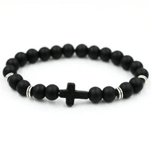 Stone Cross Men Bracelet Hand Work Black Onyx Volcano Matte Beaded Bracelets - Sellweyy