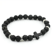 Stone Cross Men Bracelet Hand Work Black Onyx Volcano Matte Beaded Bracelets - Sellweyy
