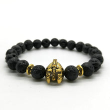 Antique Gold Roman Knight Spartan Warrior Gladiator Helmet Bracelet Men Black Matte Lava Stone - Sellweyy