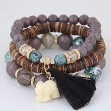 Wooden Beads Bracelets For Women Bohemia Elephant Tassel Charm Bracelets & Bangles - Sellweyy