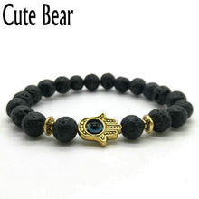 Black Matte Bead Lava Stone Beaded Bracelet Women Fatima Hamsa Hand Bracelet Men Jewelry - Sellweyy