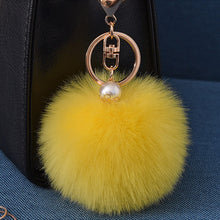 16 Color Fluffy Artificial Rabbit Fur Pompom Keychain Women Bag Pearl Bead Key Chain Pendant Ornaments - Sellweyy