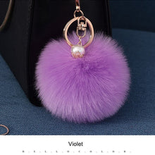 16 Color Fluffy Artificial Rabbit Fur Pompom Keychain Women Bag Pearl Bead Key Chain Pendant Ornaments - Sellweyy