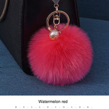 16 Color Fluffy Artificial Rabbit Fur Pompom Keychain Women Bag Pearl Bead Key Chain Pendant Ornaments - Sellweyy
