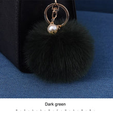 16 Color Fluffy Artificial Rabbit Fur Pompom Keychain Women Bag Pearl Bead Key Chain Pendant Ornaments - Sellweyy