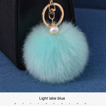 16 Color Fluffy Artificial Rabbit Fur Pompom Keychain Women Bag Pearl Bead Key Chain Pendant Ornaments - Sellweyy