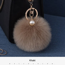 16 Color Fluffy Artificial Rabbit Fur Pompom Keychain Women Bag Pearl Bead Key Chain Pendant Ornaments - Sellweyy