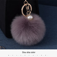 16 Color Fluffy Artificial Rabbit Fur Pompom Keychain Women Bag Pearl Bead Key Chain Pendant Ornaments - Sellweyy