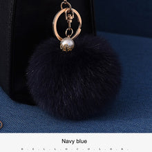 16 Color Fluffy Artificial Rabbit Fur Pompom Keychain Women Bag Pearl Bead Key Chain Pendant Ornaments - Sellweyy