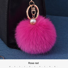 16 Color Fluffy Artificial Rabbit Fur Pompom Keychain Women Bag Pearl Bead Key Chain Pendant Ornaments - Sellweyy