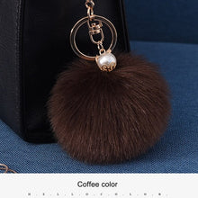16 Color Fluffy Artificial Rabbit Fur Pompom Keychain Women Bag Pearl Bead Key Chain Pendant Ornaments - Sellweyy