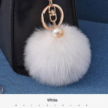 16 Color Fluffy Artificial Rabbit Fur Pompom Keychain Women Bag Pearl Bead Key Chain Pendant Ornaments - Sellweyy