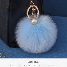16 Color Fluffy Artificial Rabbit Fur Pompom Keychain Women Bag Pearl Bead Key Chain Pendant Ornaments - Sellweyy