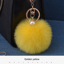 16 Color Fluffy Artificial Rabbit Fur Pompom Keychain Women Bag Pearl Bead Key Chain Pendant Ornaments - Sellweyy
