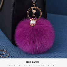 16 Color Fluffy Artificial Rabbit Fur Pompom Keychain Women Bag Pearl Bead Key Chain Pendant Ornaments - Sellweyy