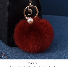 16 Color Fluffy Artificial Rabbit Fur Pompom Keychain Women Bag Pearl Bead Key Chain Pendant Ornaments - Sellweyy