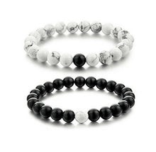 2Pcs/set New Fashion White and Black Natural Stones Couple Bracelets In Charm Beads Lovers Bracelets - Sellweyy