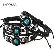 Constellations Leather Zodiac Sign with beads Bangle Bracelets For Men Boys - Sellweyy