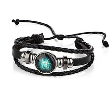 Constellations Leather Zodiac Sign with beads Bangle Bracelets For Men Boys - Sellweyy