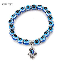 Turkey evil eye bracelet 8mm blue beads Snow spacer alloy hamsa hand bracelet bangle for women men - Sellweyy
