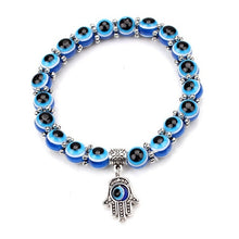 Turkey evil eye bracelet 8mm blue beads Snow spacer alloy hamsa hand bracelet bangle for women men - Sellweyy