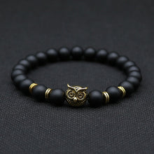 Owl Head Bracelet With Natural Black Lava Rock Stone Energy Men Beaded Bracelets - Sellweyy