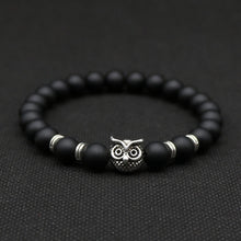 Owl Head Bracelet With Natural Black Lava Rock Stone Energy Men Beaded Bracelets - Sellweyy
