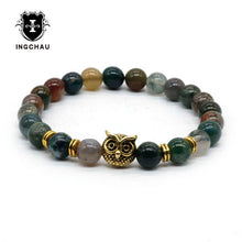 Owl Head Bracelet With Natural Black Lava Rock Stone Energy Men Beaded Bracelets - Sellweyy