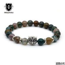 Owl Head Bracelet With Natural Black Lava Rock Stone Energy Men Beaded Bracelets - Sellweyy