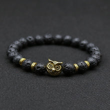 Owl Head Bracelet With Natural Black Lava Rock Stone Energy Men Beaded Bracelets - Sellweyy