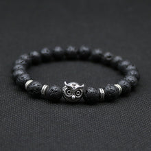 Owl Head Bracelet With Natural Black Lava Rock Stone Energy Men Beaded Bracelets - Sellweyy