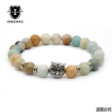 Owl Head Bracelet With Natural Black Lava Rock Stone Energy Men Beaded Bracelets - Sellweyy