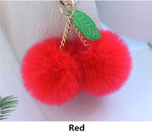 Faux Rabbit Fur Ball Pompom Cherry Keychain Fluffy Pompon Key Chain Pom Pom Toy Keyring Bag Charms Car Trinket - Sellweyy