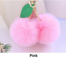 Faux Rabbit Fur Ball Pompom Cherry Keychain Fluffy Pompon Key Chain Pom Pom Toy Keyring Bag Charms Car Trinket - Sellweyy