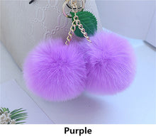 Faux Rabbit Fur Ball Pompom Cherry Keychain Fluffy Pompon Key Chain Pom Pom Toy Keyring Bag Charms Car Trinket - Sellweyy