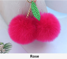 Faux Rabbit Fur Ball Pompom Cherry Keychain Fluffy Pompon Key Chain Pom Pom Toy Keyring Bag Charms Car Trinket - Sellweyy