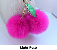 Faux Rabbit Fur Ball Pompom Cherry Keychain Fluffy Pompon Key Chain Pom Pom Toy Keyring Bag Charms Car Trinket - Sellweyy
